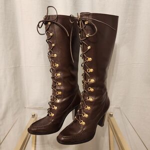 Michael Kors Brown Lace-Up Women's Leather Boots